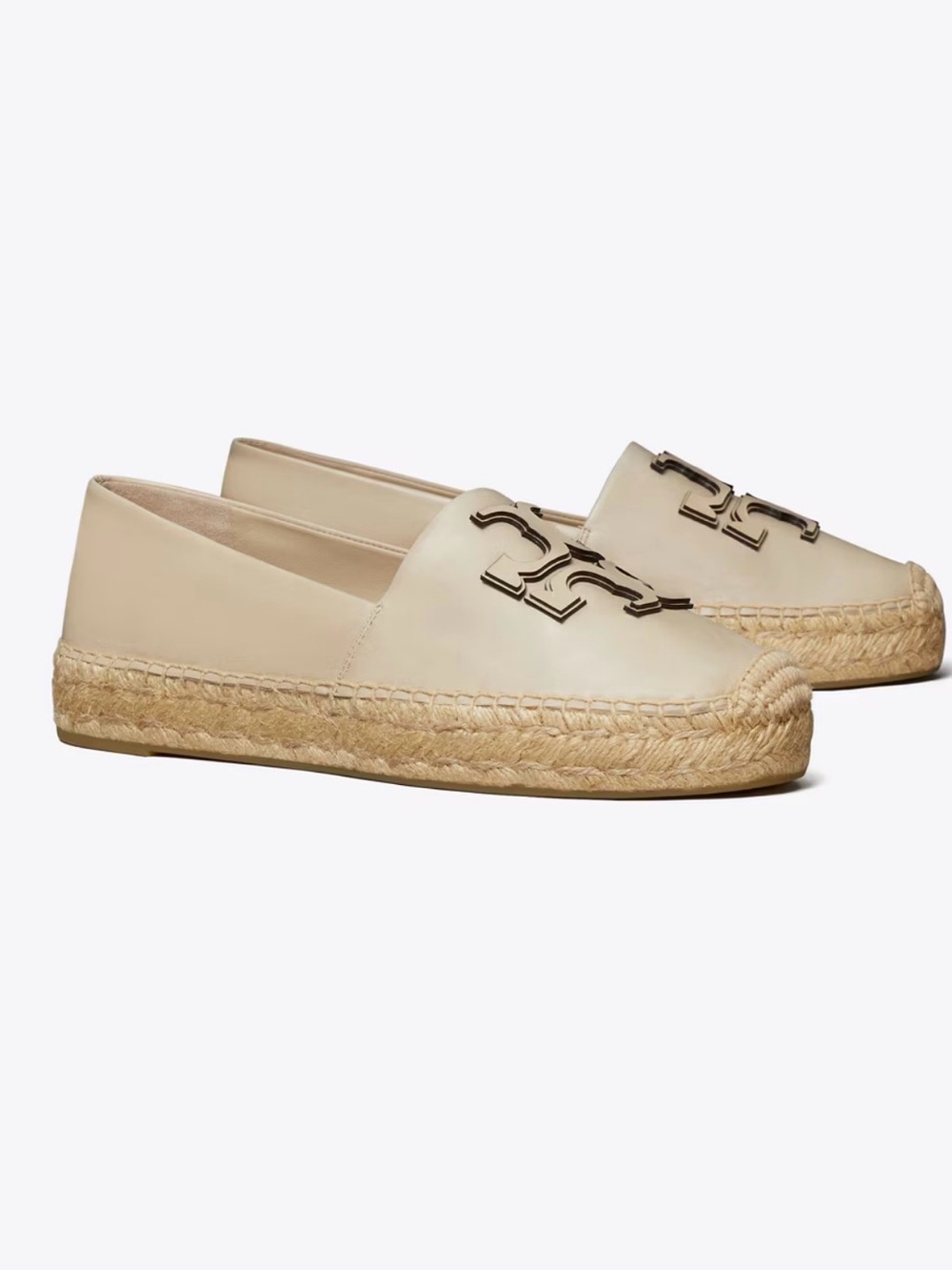 Tory Burch Neutral Beige Leather Logo Espadrilles - Picture 2 of 12